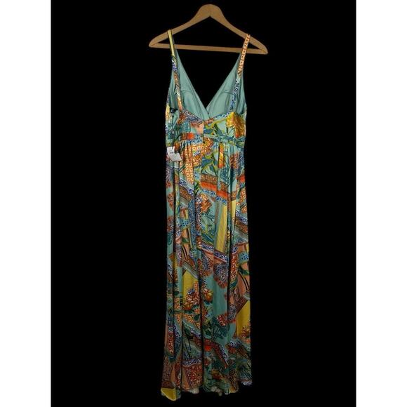 Shelli Segal Dress Gown Satiny Slip Paisley Slit Long Boho Forest Fairy Formal 2 - Picture 13 of 16